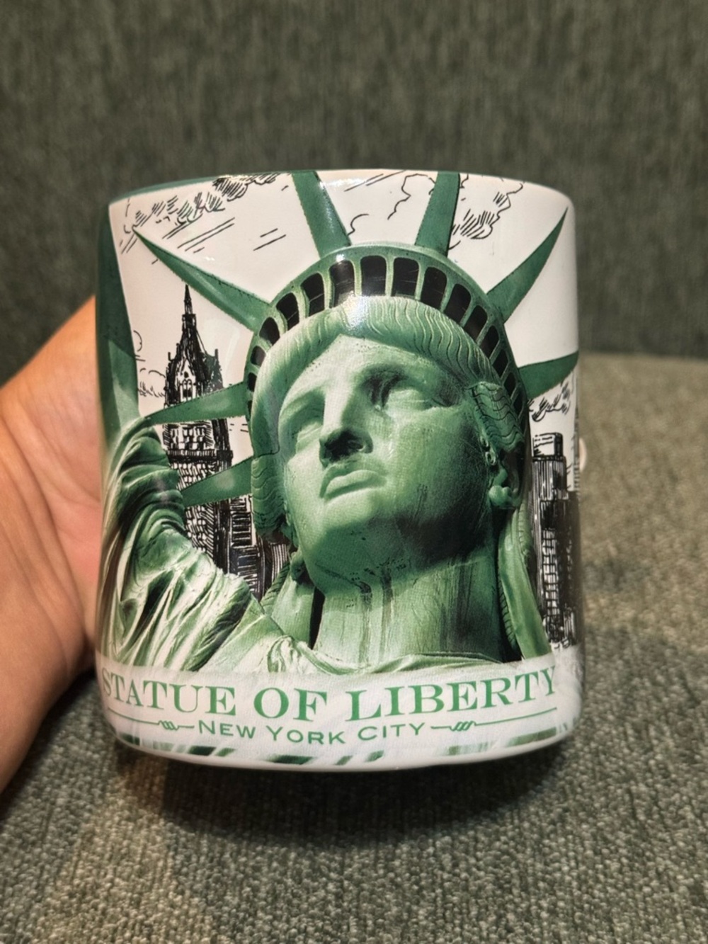 Statue of Liberty New York City Souvenir Mug - Green & White